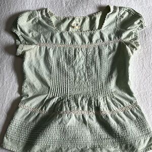 Pintucked light green gingham shirt from Anthropologie